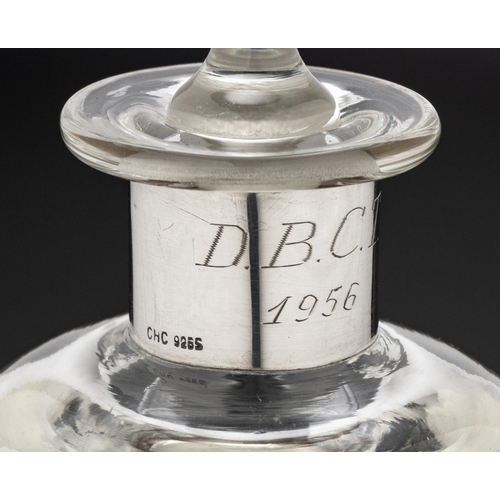 462 - A SILVER MOUNTED AND GLASS ‘KLUK KLUK’ DECANTER