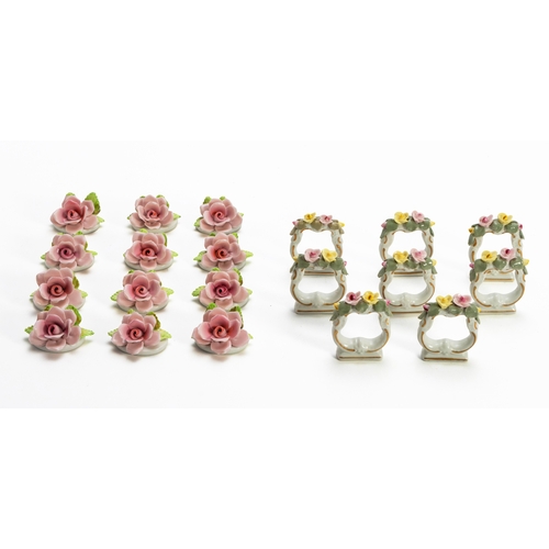 502 - A SET OF DRESDEN PLACE CARD HOLDERS AND SERVIETTE RINGS