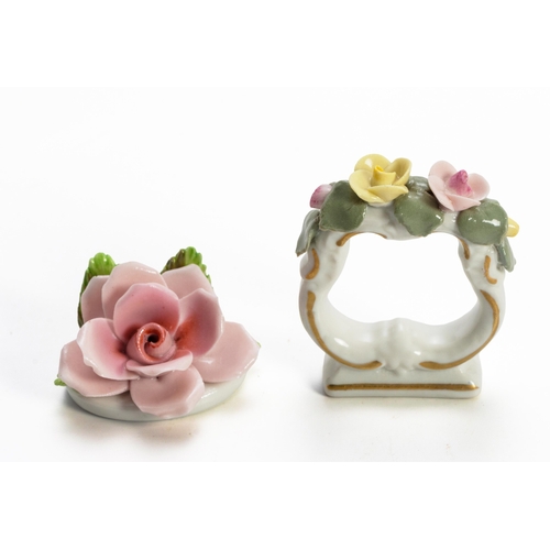 502 - A SET OF DRESDEN PLACE CARD HOLDERS AND SERVIETTE RINGS