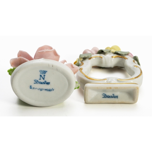 502 - A SET OF DRESDEN PLACE CARD HOLDERS AND SERVIETTE RINGS
