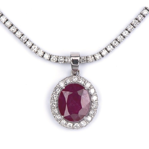 420 - A CERTIFIED 7.03 CARAT RUBY AND 5.00 CARAT DIAMOND TENNIS NECKLACE