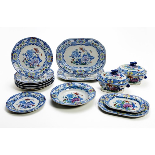 555 - A MASON’S IRONSTONE ‘BLUE PHEASANT’ PART DINNER SERVICE