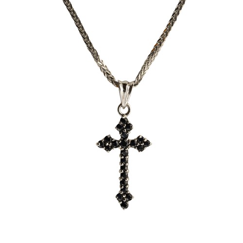 414 - A SAPPHIRE CROSS PENDANT, 0.77 CARATS