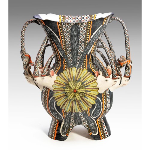 550 - A LARGE ARDMORE VASE WITH RHINOCEROS AND MONKEYS, 2016