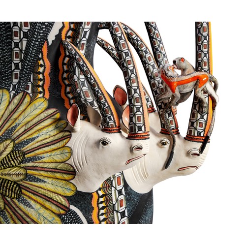 550 - A LARGE ARDMORE VASE WITH RHINOCEROS AND MONKEYS, 2016