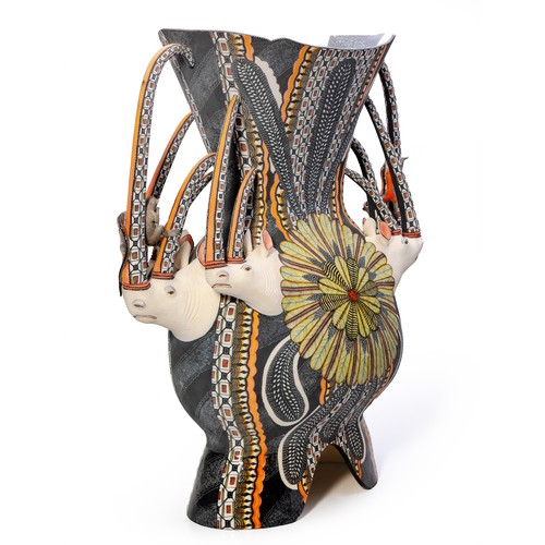 550 - A LARGE ARDMORE VASE WITH RHINOCEROS AND MONKEYS, 2016