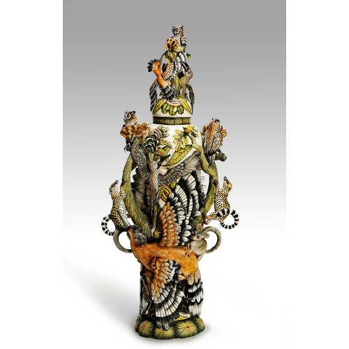 549 - A LARGE ARDMORE ‘CAMP CRITTERS’ LIDDED URN, 2019