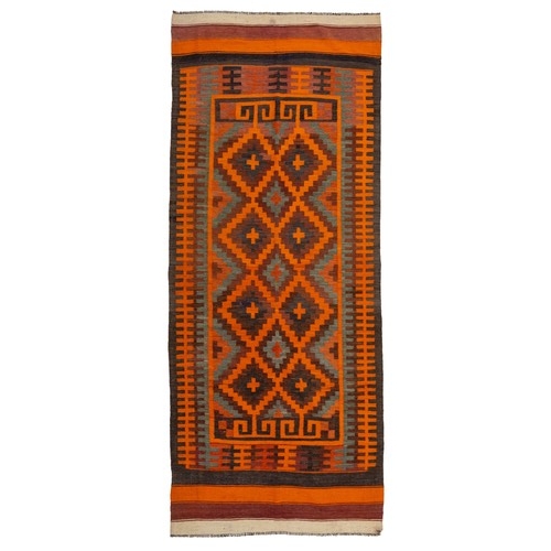 1400 - AN ANTIQUE TRIBAL KILIM 372 by 150cm