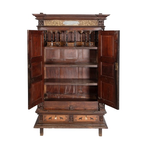 926 - A NORTH INDIAN CARVED AND INLAID ARMOIRE