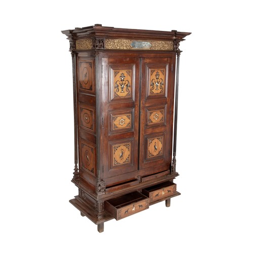 926 - A NORTH INDIAN CARVED AND INLAID ARMOIRE
