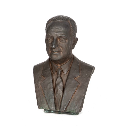 540 - A LARGE BRONZE BUST OF A MAN, SIGNED T. RUBENS, 1959