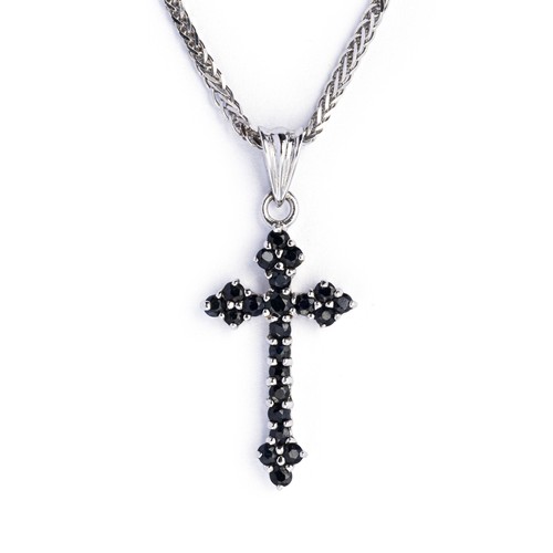 414 - A SAPPHIRE CROSS PENDANT, 0.77 CARATS