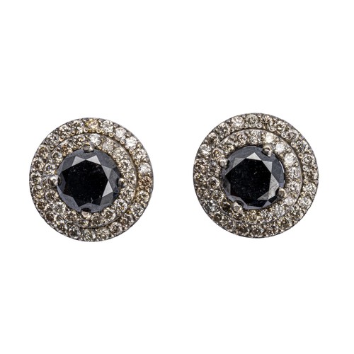 439 - A 1.25 CARAT PAIR OF NATURAL BLACK AND WHITE DIAMOND EARRINGS