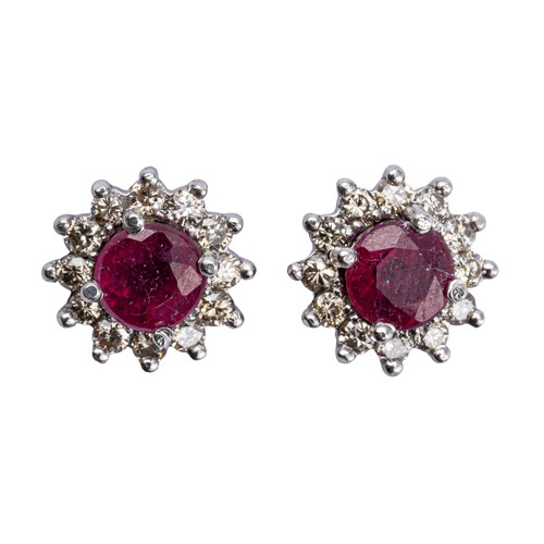 437 - A PAIR OF NATURAL DIAMOND AND RUBY EARRINGS