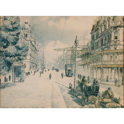 21 - A FRAMED PRINT, ADDERLEY STREET, CAPE TOWN, IN THE EARLY 1900S