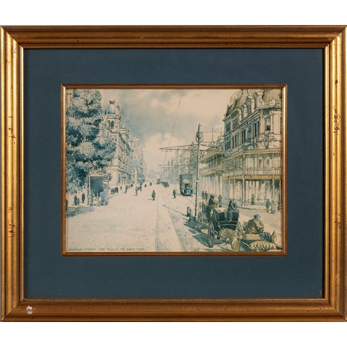21 - A FRAMED PRINT, ADDERLEY STREET, CAPE TOWN, IN THE EARLY 1900S