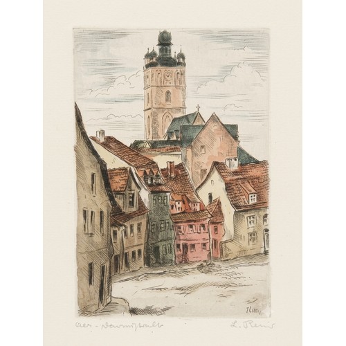 13 - KURT PALLMANN (GERMAN, 1886-1952) HAND-COLOURED ETCHING OF STADTKIRCHE