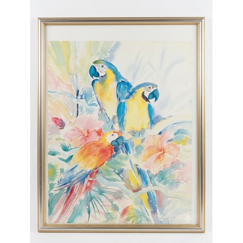 37 - S. SLATER - TROPICAL MACAWS AND HIBISCUS