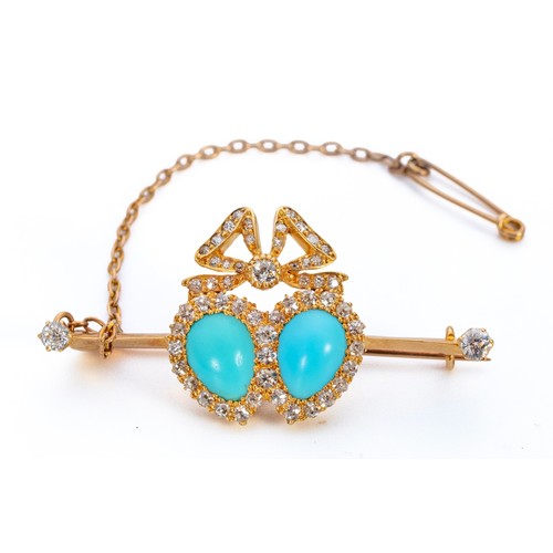 55 - A TURQUOISE AND DIAMOND BROOCH