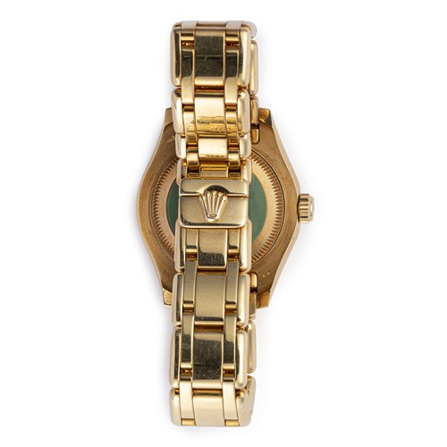 9 - A LADY'S FULL YELLOW GOLD AND NATURAL DIAMOND WRISTWATCH, ROLEX DATEJUST PEARL MASTER