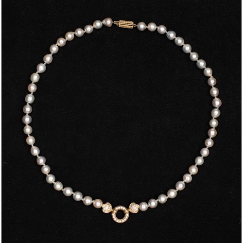 36 - A NATURAL DIAMOND JAPANESE AKOYA CULTURED PEARL NECKLACE