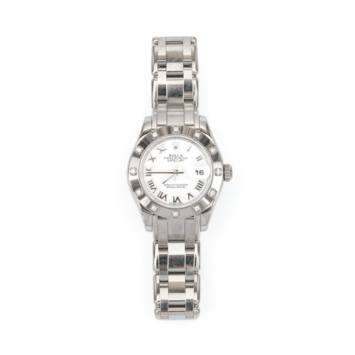 10 - A LADY'S FULL WHITE GOLD NATURAL DIAMOND WRISTWATCH, ROLEX OYSTER PERPETUAL