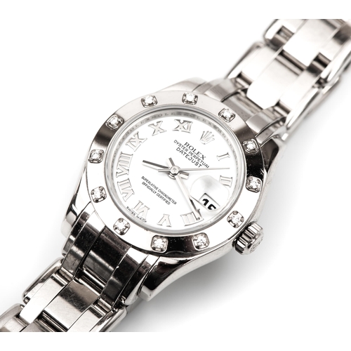10 - A LADY'S FULL WHITE GOLD NATURAL DIAMOND WRISTWATCH, ROLEX OYSTER PERPETUAL