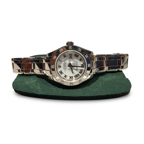 10 - A LADY'S FULL WHITE GOLD NATURAL DIAMOND WRISTWATCH, ROLEX OYSTER PERPETUAL
