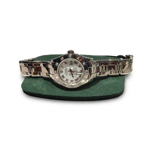 10 - A LADY'S FULL WHITE GOLD NATURAL DIAMOND WRISTWATCH, ROLEX OYSTER PERPETUAL