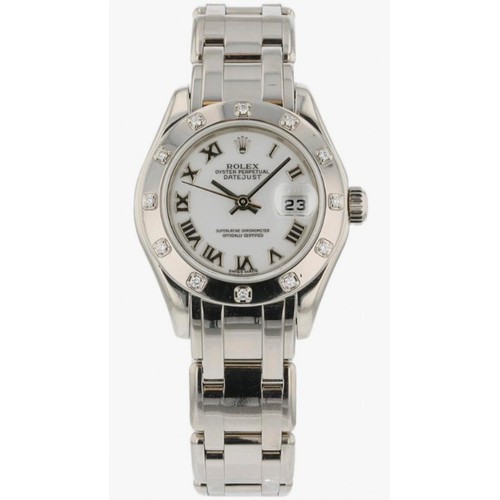 10 - A LADY'S FULL WHITE GOLD NATURAL DIAMOND WRISTWATCH, ROLEX OYSTER PERPETUAL