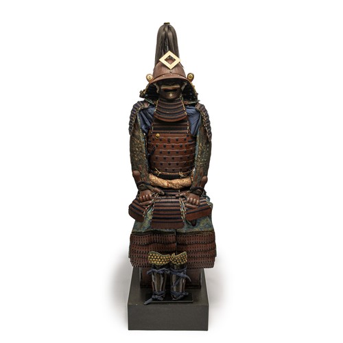 A WELL-PRESERVED MATCHING VERMILLION RED-LACQUERED TETSU SABIJI ARMOR WITH A SIXTY-TWO-PLATE KABUTO AND MATCHING MENPO, EDO PERIOD 18TH CENTURY