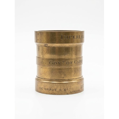 17 - A VICTORIAN BRASS ALLOY IMPERIAL STANDARD MEASURE FOR HALF PINT, POTTER DE GRAVE & CO, LONDON, 1... 