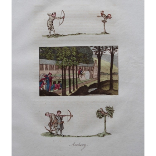 8468 - Joseph Strutt - 2 prints of Archery and Slinging 1801.

These beautifully hand-coloured engraved pla... 