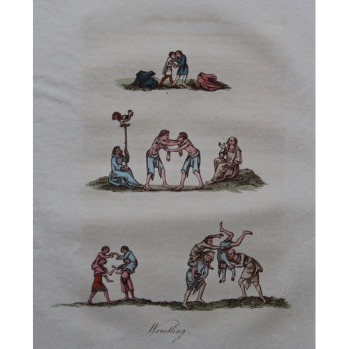 8469 - Joseph Strutt - 2 prints of  Wrestling & Fighting 1801.

These beautifully hand-coloured engraved pl... 