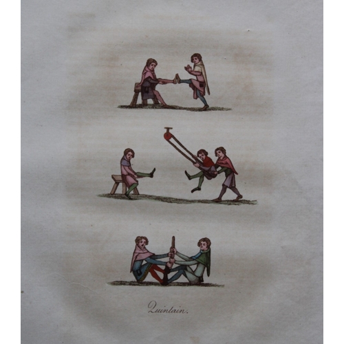 8471 - Joseph Strutt - 3 prints of The Quintain 1801.

These beautifully hand-coloured engraved plates are ... 