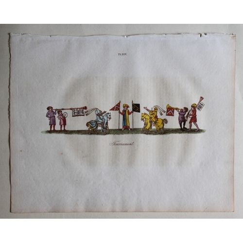 8472 - Joseph Strutt - 4 prints of Tournament and Jousting 1801.

These beautifully hand-coloured engraved ... 