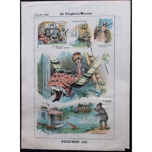 8575 - Tom Merry political cartoon - Houseboat life 1887.

This single page coloured lithograph of a cover ... 