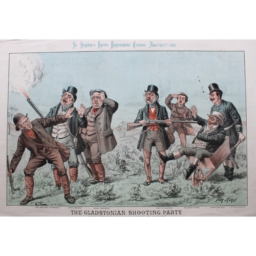 8581 - Tom Merry political cartoon - Shooting Party 1887.

This double-page coloured lithograph THE GLADSTO... 