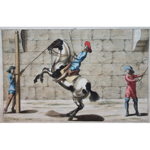 9298 - Georg Winter - Rare Bellerophon engraving of dressage training 1678. 

This rare hand-coloured dress... 