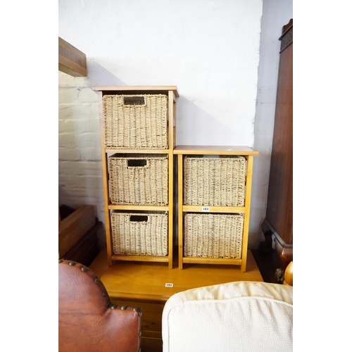 183 - 2 wicker basket storage units