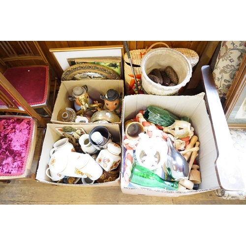 25 - Various boxes of assorted items, pictures, mirror, basket etc