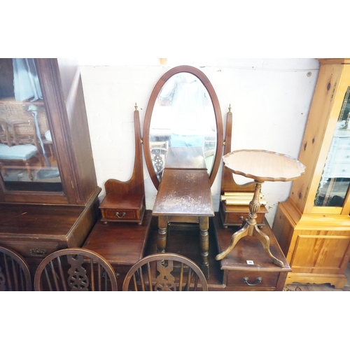 48 - A mahogany dressing table, oak stool and a tripod side table