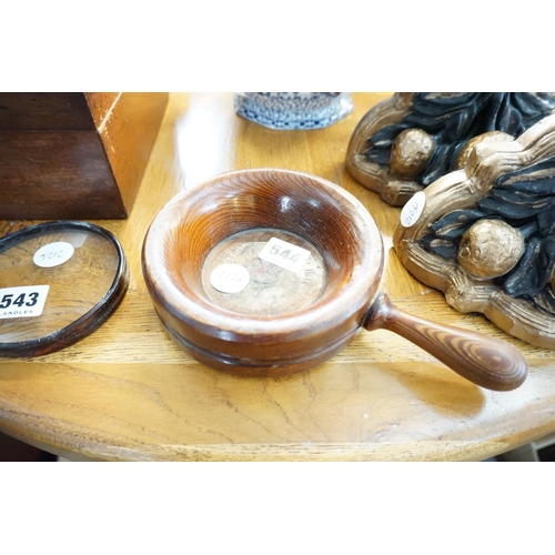 544 - A wooden donation bowl with handle