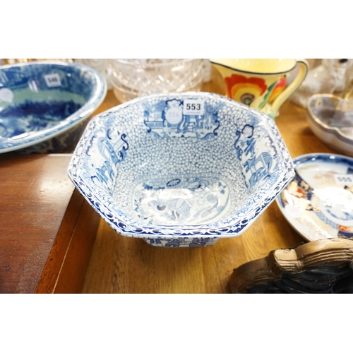 553 - A decorative blue and white patterned Adamsware bowl