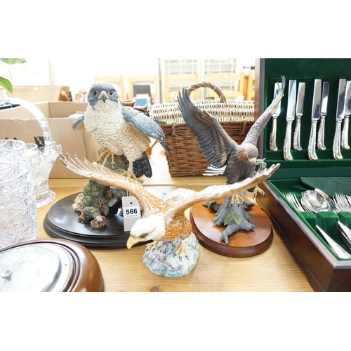 566 - 3 ornamental birds - Peregrine Falcon, Golden Eagle and a Beswick bald eagle