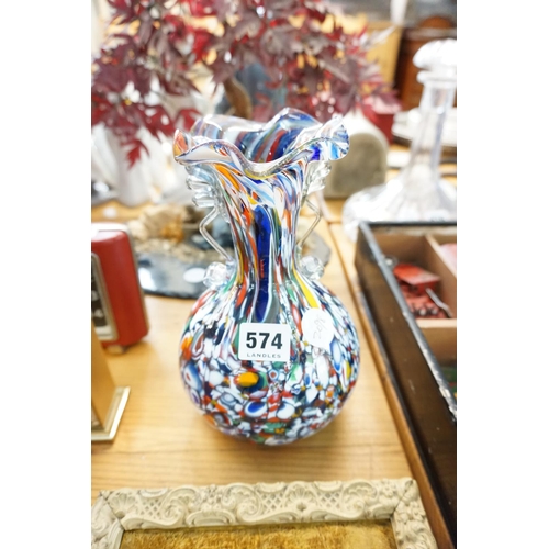 574 - A decorative rainbow glass vase