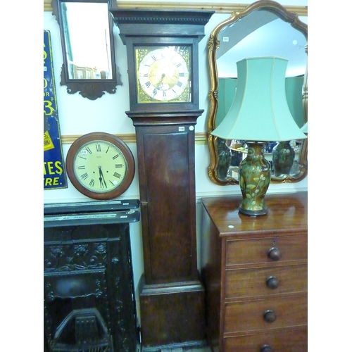 118 - An oak cased long case clock with a brass and silvered dial - Marshall of Chumleigh