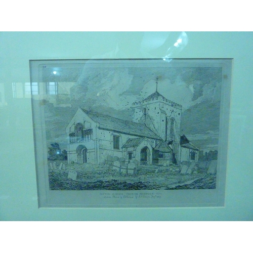 133 - A framed etching of Castle Rising church