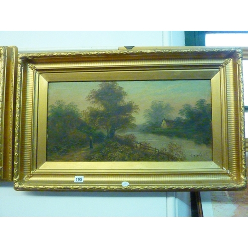 165 - A framed oil painting of a river scene - T Weston