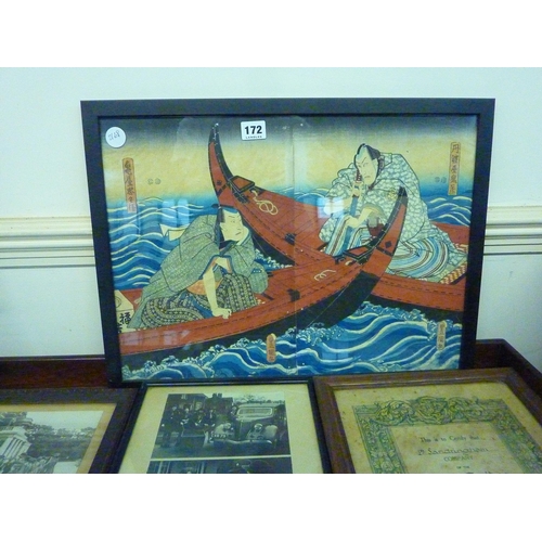 172 - A framed Oriental print of gondolas